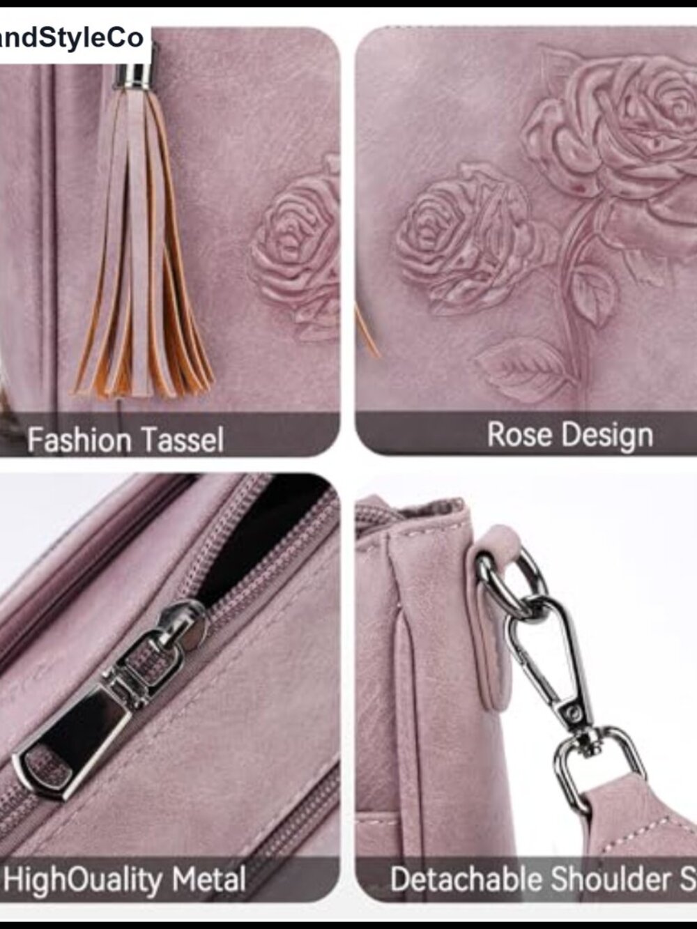 Vegan Leather Hobo Crossbody Bag with Floral Embossed Pattern - Picture 5 of 6